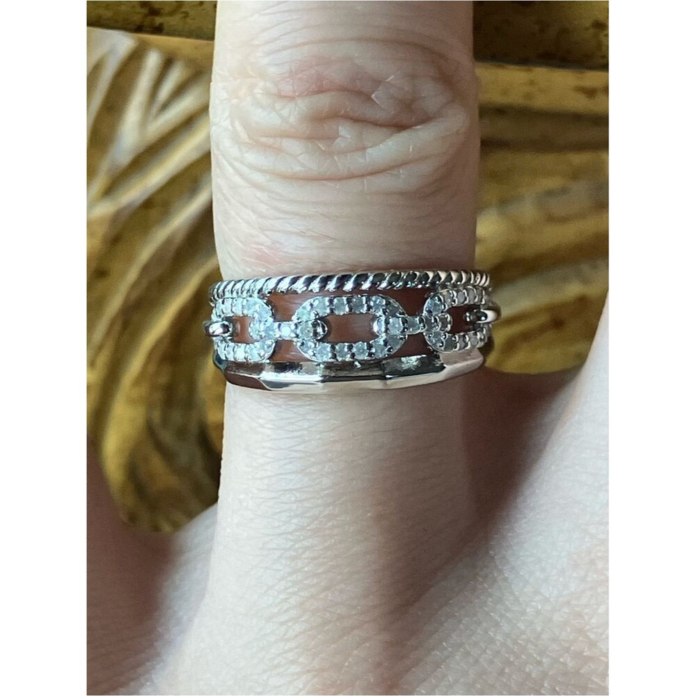 Natural White Diamond Sterling Silver Ring Size 6